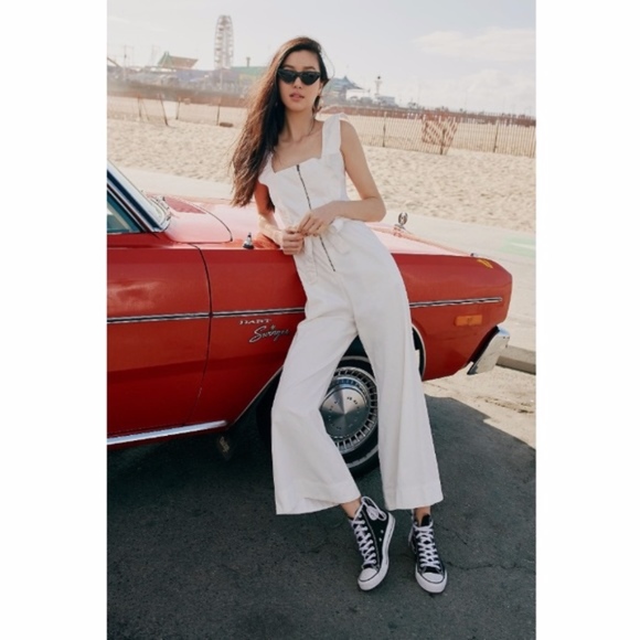Free People Sun Valley Jumpsuit Ivory Wide Leg, 4